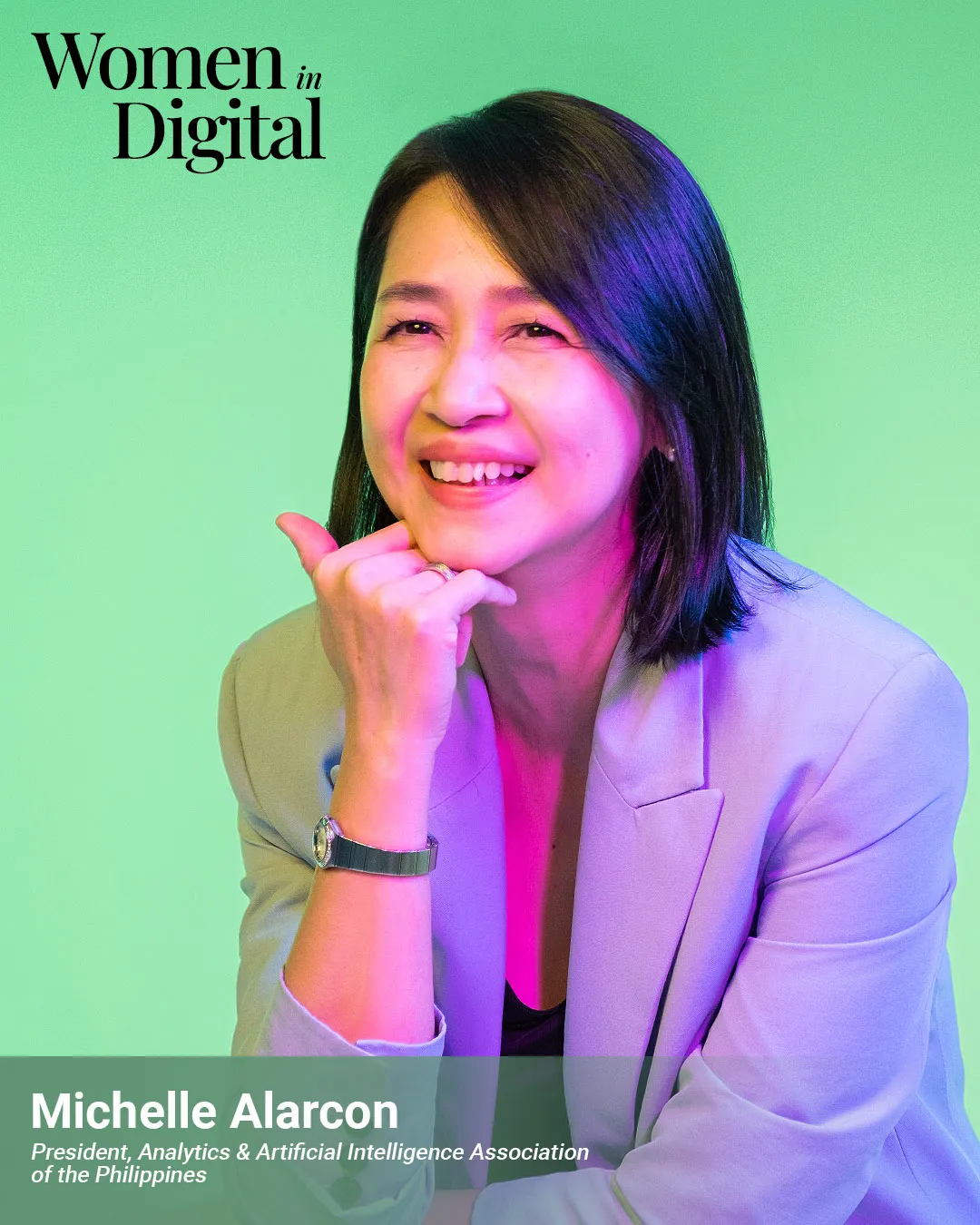 Portrait of Michelle Alarcon, President of the Analytics & Artificial Intelligence Association of the Philippines, featured in PeopleAsia’s Women in Digital.